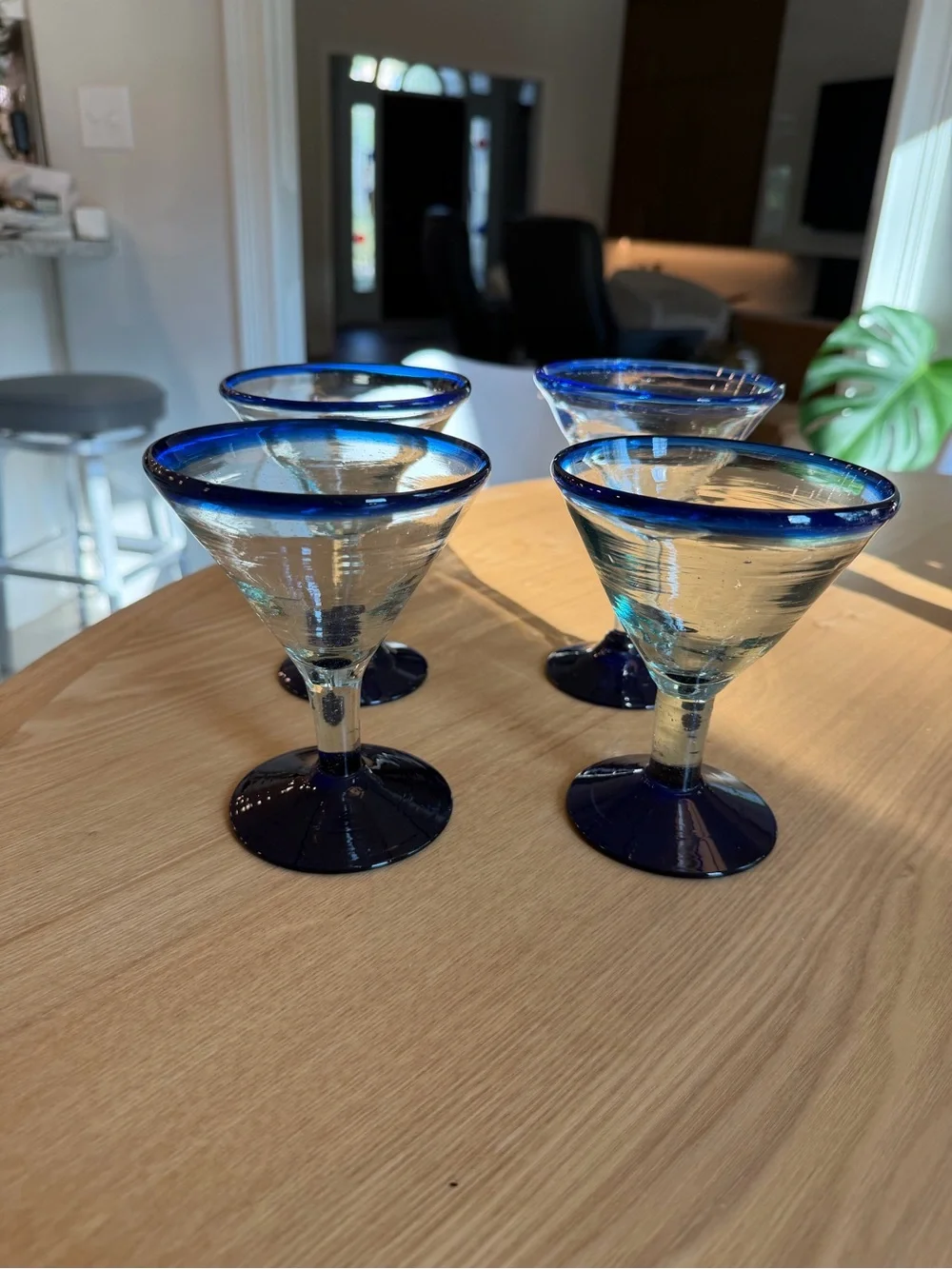Vintage Mexican Hand Blown Margarita/Martini Glasses with Cobalt Blue Rim & Base